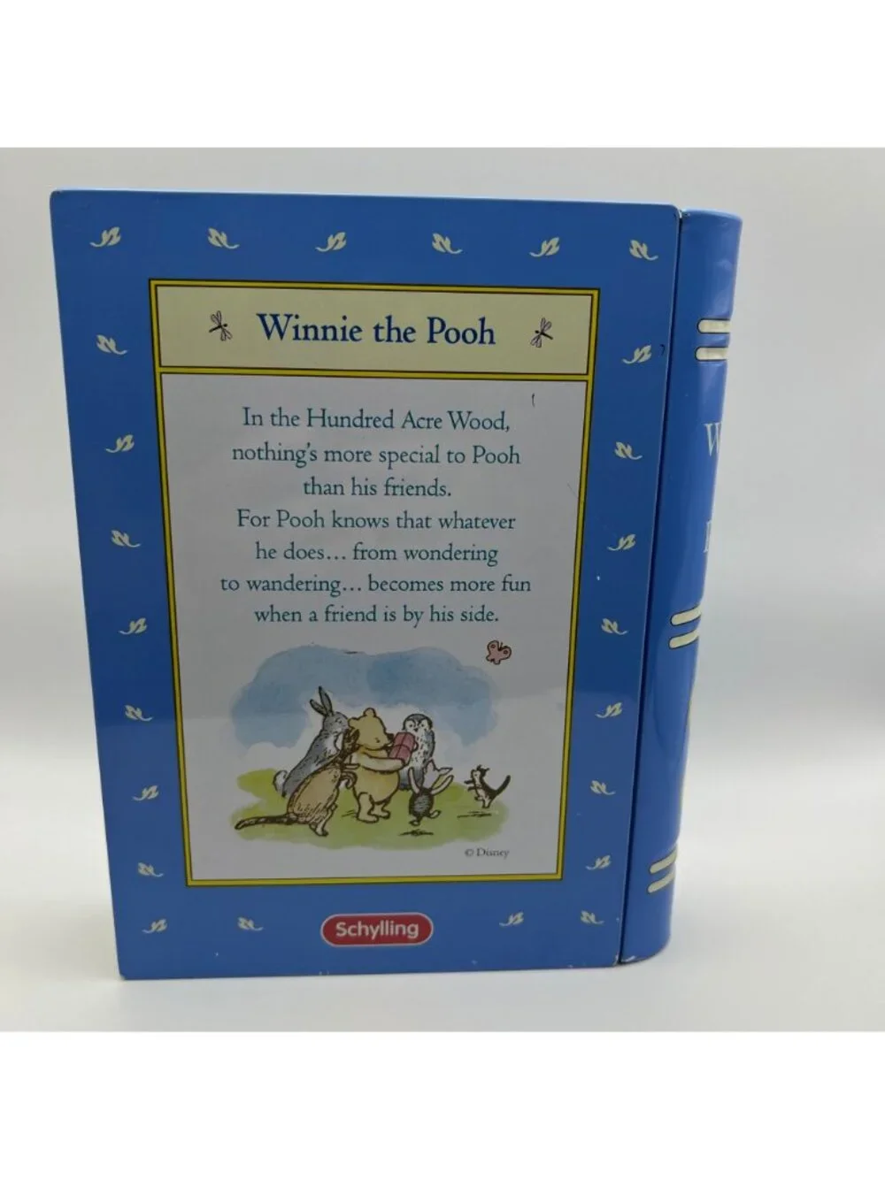 Winnie The Pooh Blue Metal Storage Tin Box - Schylling - Book Design With Gold I - Picture 2 of 6